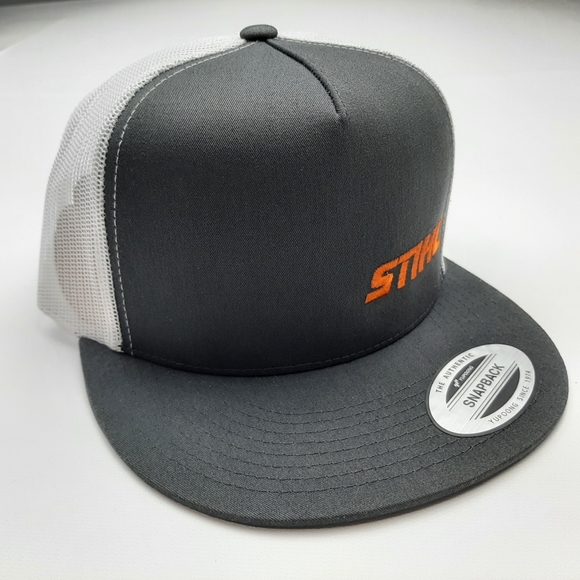 Stihl Embroidered Flat Bill Trucker Mesh Snapback Cap Hat Gray - Picture 3 of 4